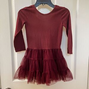 Old Navy Girls Scoop Back Tutu Tulle Dress Long Sleeve Marin Berry Girls Size 4T